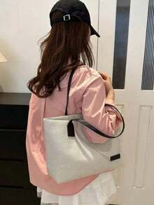 Geantă de mână colorată cu capacitate mare, geantă de umăr pentru sala de clasă universitară, rucsac, rucsac pentru întoarcerea la școală, capacitate mare, ușoară, portabilă, potrivită pentru adolescente, femei, studenți, alegerea ideală pentru întoarcerea la școală, universitate, liceu - Multicolor - Vizualizare 5