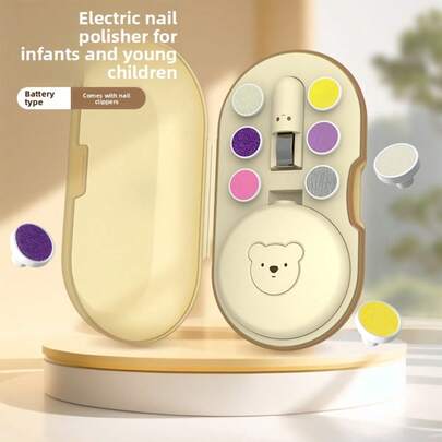 1 pieza Pulidora de uñas con cortaúñas, 6 cabezales pulidores y caja de almacenamiento para el cuidado de las uñas de bebé, para uso diario en el hogar/viajes