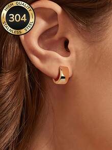 1 par de pendientes de aro dorados de acero inoxidable, hipoalergénicos, no se destiñen, cómodos y versátiles, minimalistas y elegantes, adecuados para uso diario o fiestas, regalo de joyería de moda para mujeres - Multicolor - Ver 3