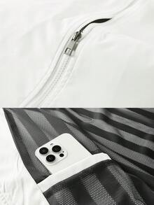 1 Set Men's White Simple Zip-Up Jacket & Drawstring Waist Ankle Cuff Pants Sports Casual Tracksuit - White - View 7