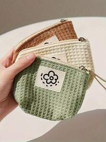 Simple Floral Small Wallet, Cute Waffle Coin Purse, Travel Tote, Cosmetics Storage Bag, Perfect For Halloween Or Christmas Gifts, Travel Storage Bag - Multicolor - View 1