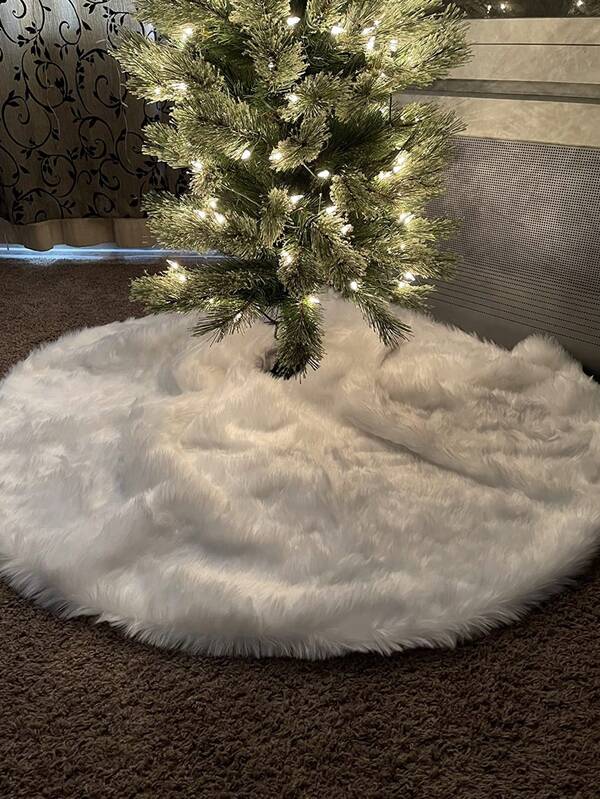 1pc Christmas Home Decor Christmas Tree Skirt, Sequin Snowflake White Faux Fur Snowflake Tree Skirt, Soft Cozy Christmas Decoration Pure White Plush Tree Skirt, Versatile Christmas Tree Skirt Accessory
