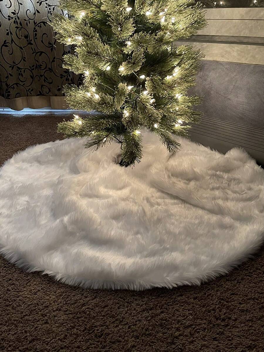 1pc Christmas Home Decor Christmas Tree Skirt, Sequin Snowflake White Faux Fur Snowflake Tree Skirt, Soft Cozy Christmas Decoration Pure White Plush Tree Skirt, Versatile Christmas Tree Skirt Accessory