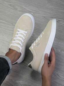 2025新款男士运动鞋男时尚帅气休闲鞋系带男鞋滑板鞋男士运动鞋个性街头男鞋 - 米色 - 查看 1