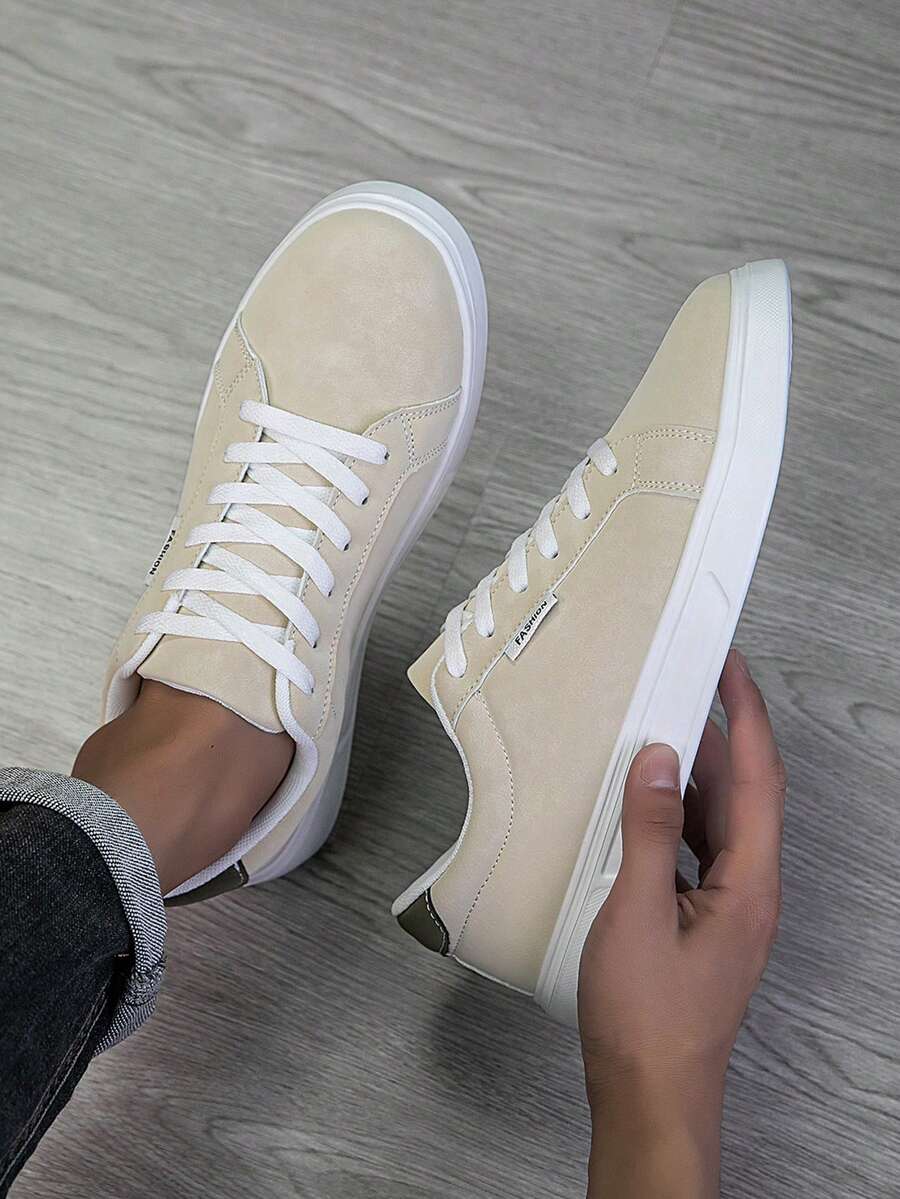 2025新款男士运动鞋男时尚帅气休闲鞋系带男鞋滑板鞋男士运动鞋个性街头男鞋 - 米色 - 查看 1