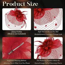 Fascinators Hats Women Tea Party Hat Mesh Headband Vintage Lace Cocktail Headwear Hair Clip Church - 紅色 - 查看 2