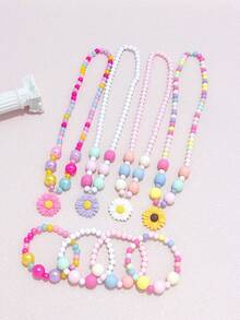 8pcs/Set Daisy Flower Charm Colorful Beaded Necklace & Bracelet Set, Suitable For Girls Daily Wear, Party, Birthday Gift, Random Color - Multicolor - View 10