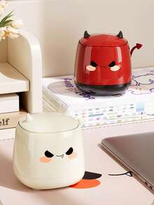 1 pieza Papelera de escritorio linda de Halloween - Papelera mini de apertura por presión, caja de almacenamiento de escritorio, decoración y regalo perfecto (Blanco lechoso/Rojo brillante) para escritorio, oficina, dormitorio.