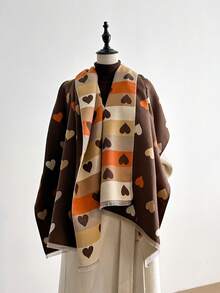 1 Khăn choàng dệt kim Jacquard họa tiết trái tim thanh lịch, ấm áp và đa năng dành cho nữ, thích hợp cho phòng có máy lạnh, mùa thu/đông - Nhiều màu - Xem 4