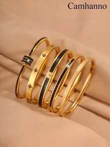 Camhanno 5/1pc Personalized Multi-Color Stainless Steel Bracelet Set With Unique Design, Fashionable , Multi-Element Design, Exquisite And Ideal Gift, Non Fading Jewelry, Fashionable