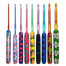5pcs/9pcs/12pcs/14pcs Soft Clay Crochet Hooks, Aluminum Alloy Crochet Needles With Various Prints, 2.0MM-10.0MM