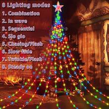 1pc, Sparkling Christmas 200LED Pentagram Outdoor String Light – USB Powered, 8 Modes For Home, Kitchen, Room, Courtyard, Christmas Tree, Festive Decoration&Gift! Romantic Dreamy Fairy Light Waterfall Lamp For Xmas(Battery Not Included) Home Decor Christmas Decorations Room Decor Winter