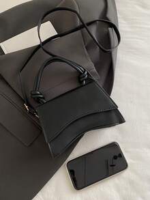 时尚迷你通勤手提包，方便实用，采用PU皮革制成，女士方形手提包设计，简约迷你纯色斜挎包，翻盖多功能纹理单肩包，女士手提包