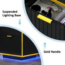 Nightstand With LED Lights, Morden Night Stand With Gold Frame, Fluted Nightstand With Drawers, Bedside Table With Storage, Side Table For Bedroom, Black/ White - 黑色 - 查看 7