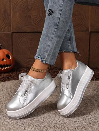 1 Pair Thick Sole Student Shoes, Lightweight Low-Top Platform Shoes For Teenagers To Increase Height