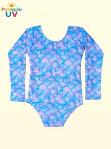 Maiô Infantil Manga Longa Com Saída De Praia Com Proteção Térmica - Escama Azul - Visão 8