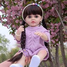 55厘米长发重生娃娃，柔软乙烯基材质，可水洗，逼真，适合角色扮演、陪伴玩具和节日礼物 - 彩色 - 查看 10