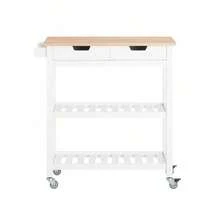 SoBuy FKW68-WN, Kitchen Storage Trolley Serving Trolley Kitchen Shelf With Rubber Wood Top 2 Drawers 2 Shelves - White - View 4