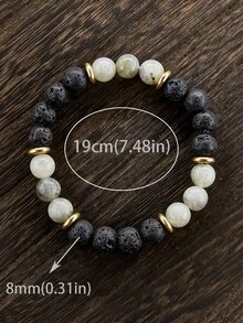 8mm Men's Fashion Casual Beaded Bracelet Map Jasper & Lava Stone & Obsidian Crystal Healing Power Bracelet, Natural Stone Bracelet, Spiritual Clarity And Focus Jewelry Gift