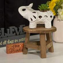 Succulent Stool, Round Stool, Cross-Border Small Foreign Trade Green Plant Pothos Wooden Stool, Foreign Trade Round Low Stool, Green