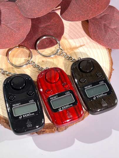 Electronic Counter Keychain, Convenient Counter With Hundred Reminder And LED Light, Wooden Grain Counter, Easy To Use For Prayer Counting, Warehouse Counting, People Counting And More