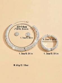 4 件套铜镶嵌耳环、手链、项链首饰套装，适合女性在派对、节日、婚礼上佩戴 - 彩色 - 查看 8