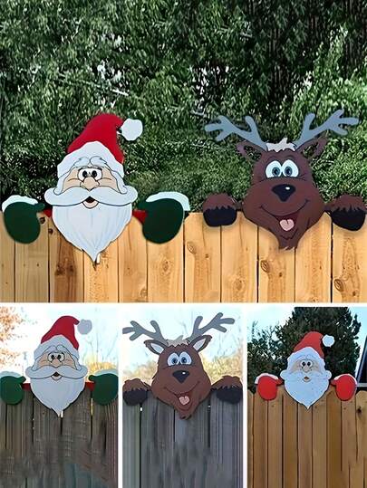 1 件圣诞栅栏装饰 DIY 可爱圣诞老人和麋鹿雪人庭院艺术装饰，适用于圣诞派对、庭院花园圣诞节节日装饰、室内外季节性庭院栅栏装饰