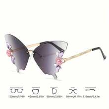 Women's Butterfly Glasses - Purple Pink Gradient Lenses, Elegant Party And Daily Wear - Lightweight And Durable Frame - Non-Prescription Fashion Glasses Accessories, Fashionable Vision Aid, Rhinestone Decoration, Unique Design, Metal Hinge,  Accessories - 漸層紫 - 查看 4