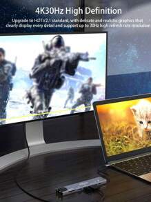 Laptop Type-C 8-In-1 Expansion Hub With Aluminum Alloy, External USB/Hard Disk, SD/TF Card Slots, 100M Ethernet Port, USB 3.0 Multifunctional Docking Station - 淺灰色 - 查看 6