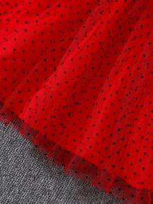 Vestido largo de manga larga de malla con lunares rojos y negros de terciopelo holgado y suelto con manga de campana para niñas, elegante para exteriores en otoño