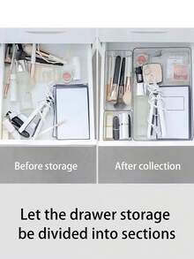 Bandeja de armazenamento de gaveta de mesa de plástico transparente de 1/5/6/11 peças, conjunto de acabamento de gaveta, caixa de armazenamento de cosméticos, adequada para armazenar cosméticos e joias, pode ser usada em banheiros e para colocar itens pequenos, e também pode ser usada em quartos e escritórios.