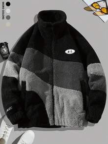 Jaqueta Masculina de Sherpa Bicolor, Grossa, Adequada para Uso Externo e Casual no Inverno
