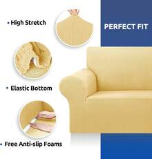 AMOROSA Juego De 3 Fundas Elásticas Para Sofá (1 Plaza, 2 Plazas, 3 Plazas) Cubre Sillones Para Sala Cobertura Completa Antideslizante Lavable Cómoda Y Ajustable Para Salas Para Casa - Caqui - Ver 4