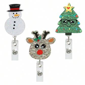 1pc Christmas Badge Reel Retractable, Nurse ID Business Card With Alligator Swivel Clip, Cute Moose Snowman Christmas Tree Badge Holder For Nursing Students, Christmas Gift