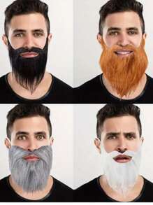 圣诞老人服装胡子，白色长皮毛，黑色和灰色大胡子万圣节