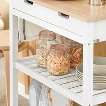SoBuy FKW68-WN, Kitchen Storage Trolley Serving Trolley Kitchen Shelf With Rubber Wood Top 2 Drawers 2 Shelves - White - View 7