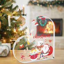 Decoración navideña de acrílico con forma de corazón: Lindo Papá Noel y Casa de Jengibre | Ideal para mesa (hogar/oficina) - Regalo festivo, encantador y único