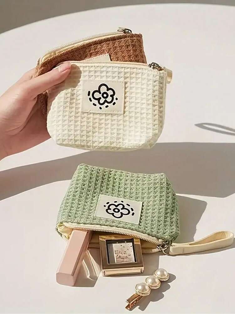 簡約花卉小錢包，可愛華夫格零錢包，旅行托特包，化妝品收納袋，適合萬聖節或聖誕節禮物，旅行收納袋 - 彩色 - 查看 11