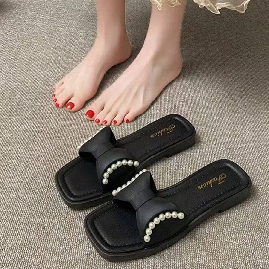 Damen neue quadratische Zehenslippers - modisch & vielseitig - bequeme Innensohle - Damen Slippers, geeignet für Gehen, Sommerurlaub, Lässig-Anlässe, Damen Flachslippers, einfaches Design, Riemen Flache Römische Strandsandalen