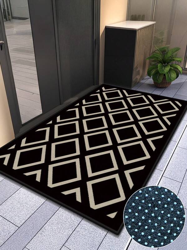 1pc New Nordic Luxury Geometric Jacquard Velvet Doormat, High-End Soft & Comfortable Carpet For Entryway, Living Room, Bedroom, Bathroom, Kitchen, Laundry Room, Machine Washable, Suitable For Halloween Decoration