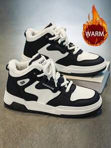 Bottes de neige pour hommes, doublure en fourrure chaude, semelle épaisse, antidérapante, imperméable, chaussures décontractées pour l'hiver, design à lacets, couleurs contrastées , convient aux activités extérieures, chaud et confortable