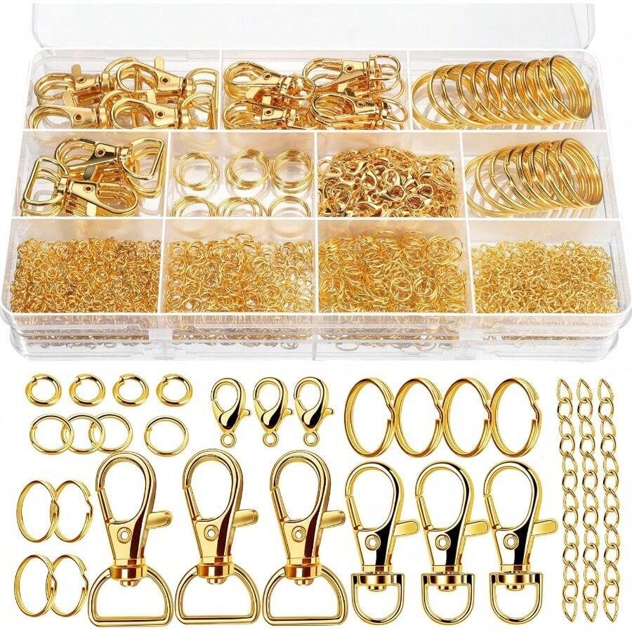 S524PCS Key Chain Making Kit Keychain Making Supplies Keychain Craft Supplies Key Chain Clips Lanyard Snap Hooks Key Rings And Jump Rings For Jewelry Lanyard Making Gold - 金色 - 查看 1