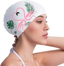 COPOZZ Gorro de natación para Adultos, de Silicona, Impermeable, cómodo, para Cabello Largo y Corto - Flamenco - Ver 13
