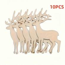 10pcs Unfinished Wooden Deer Shaped Crafts - Unpainted Wooden Deer Shapes, Suitable For Painting, Christmas Tree Decoration And Holiday Decoration