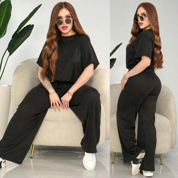 Conjunto 2 pzas Playera holgada, pantalon ajustado-acampanado