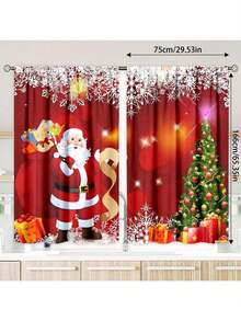 2pcs Christmas Snowman & Tree Pattern Home Textile Digital Print Curtains, Rod Pocket Design For Easy Hanging, Privacy Protection Curtains Suitable For Bedroom, Living Room, Kitchen, Study, Dining Room, Game Room, Home Decor