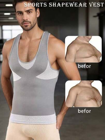 Men's Compression Sleeveless Shirt, Tight Slimming Undershirt, Suitable For Sports, Commuting, And Layering