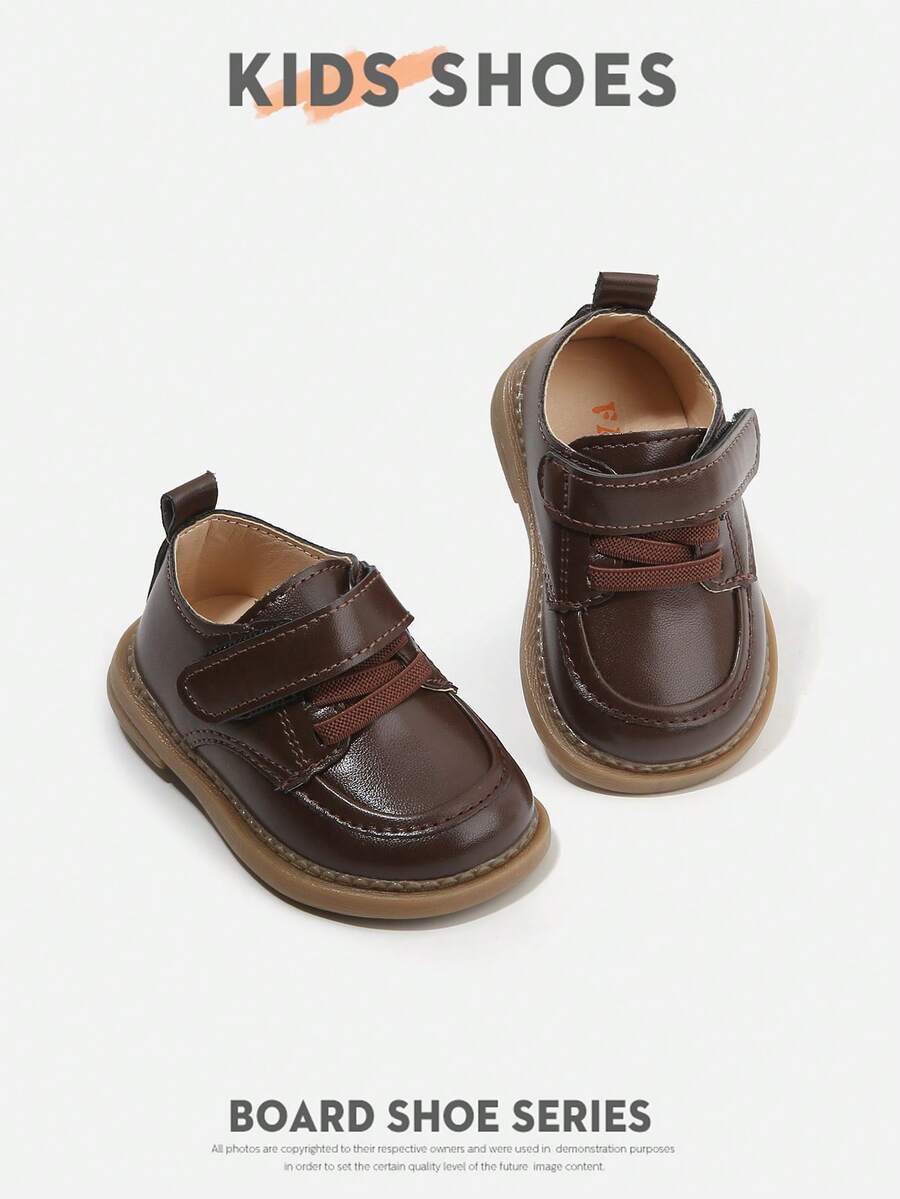 1 Pair Kids Simple Low-Top Hook And Loop British Style Skate Shoes Suitable For School And Daily Wear [Choose By Actual CM Inner Length] - Brown - View 1
