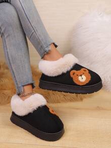 1. Fashionable And Cute Bear Theme Handbag, Plush Winter Bag, And Indoor Slippers. EVA Anti-Slip Thickened Sole Warm Shoes For Indoor And Outdoor. Couple's Indoor Slippers. Women's Black Casual Shoes.