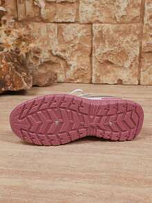 女士休闲轻便透气网眼运动鞋，舒适系带跑步鞋，带随机印花 - 粉色 - 查看 4